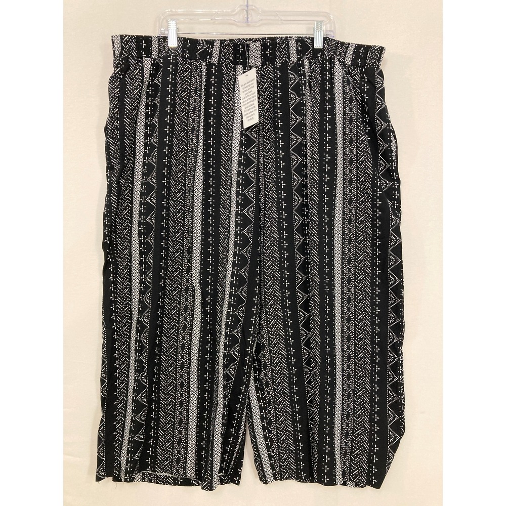 New Woman Within Crop Wide Leg Pants size 28W Black White Tribal Print Pull-on